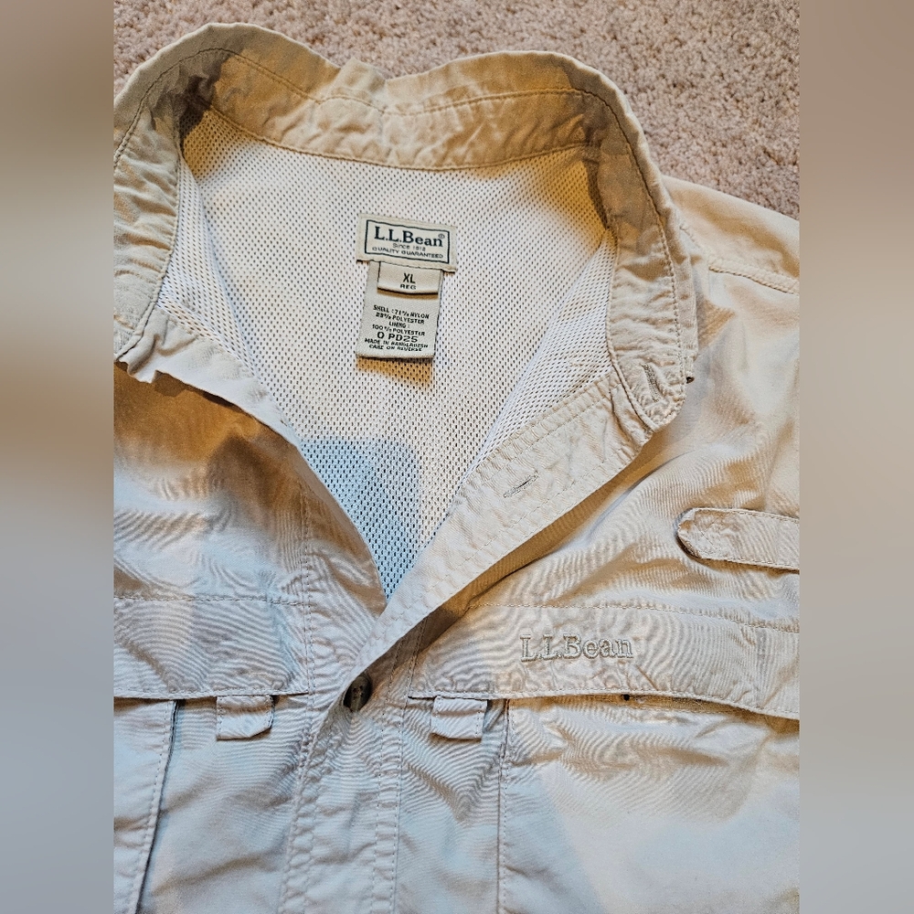 LL BEAN VENTED FISHING HIKING SHIRT BEIGE TAN MENS XL fishing hiking Short Slv